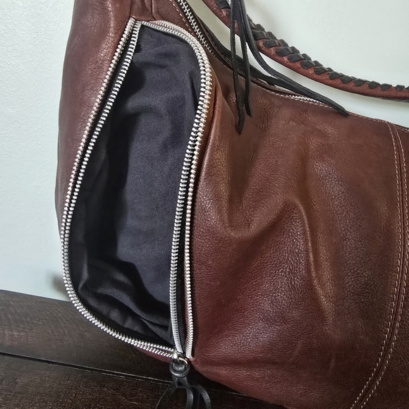 Borse In Pelle Brown Genuine Leather Hobo Crescent Shoulder Bag Fringe Italy - Picture 8 of 16